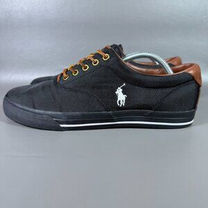 Polo Ralph Lauren Vaughn Shoes Men Size 11.5D Black Nylon Leather Casual Sneaker